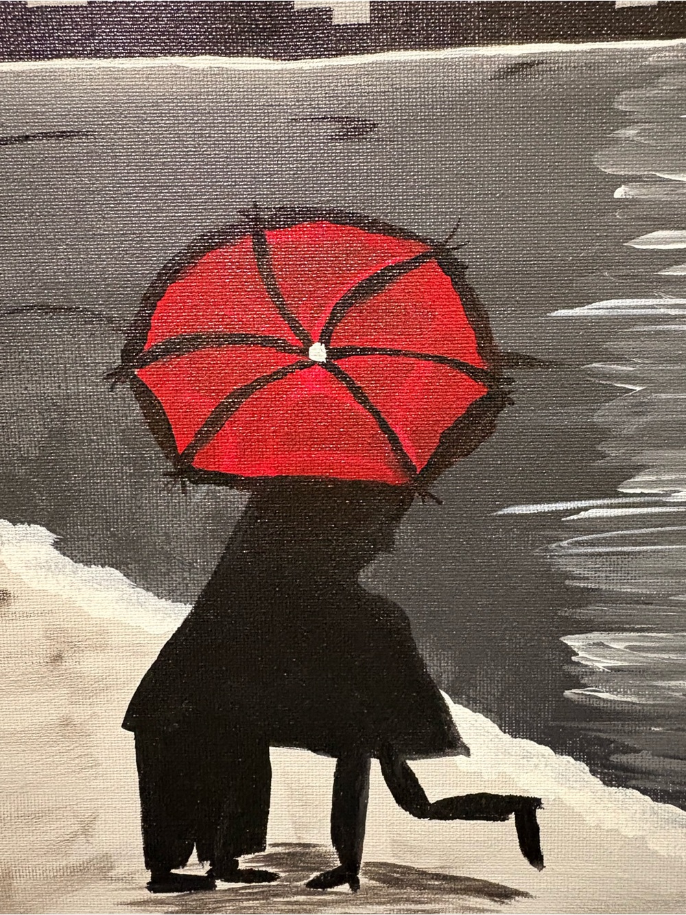 Red Umbrella Silhouette Canvas Painting - Home Art